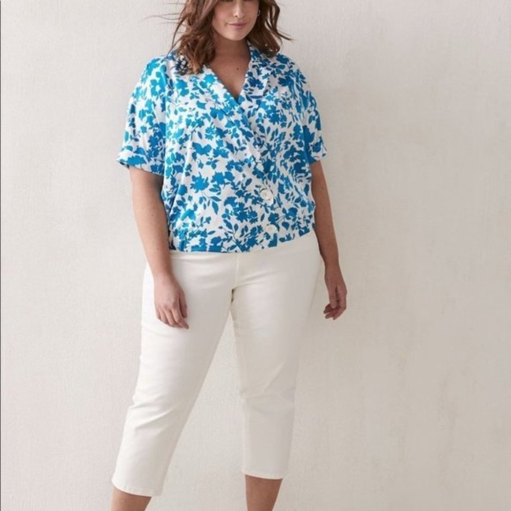 Addition Elle Women Floral Printed Short Sleeve Blouse Top Plus Size 3X